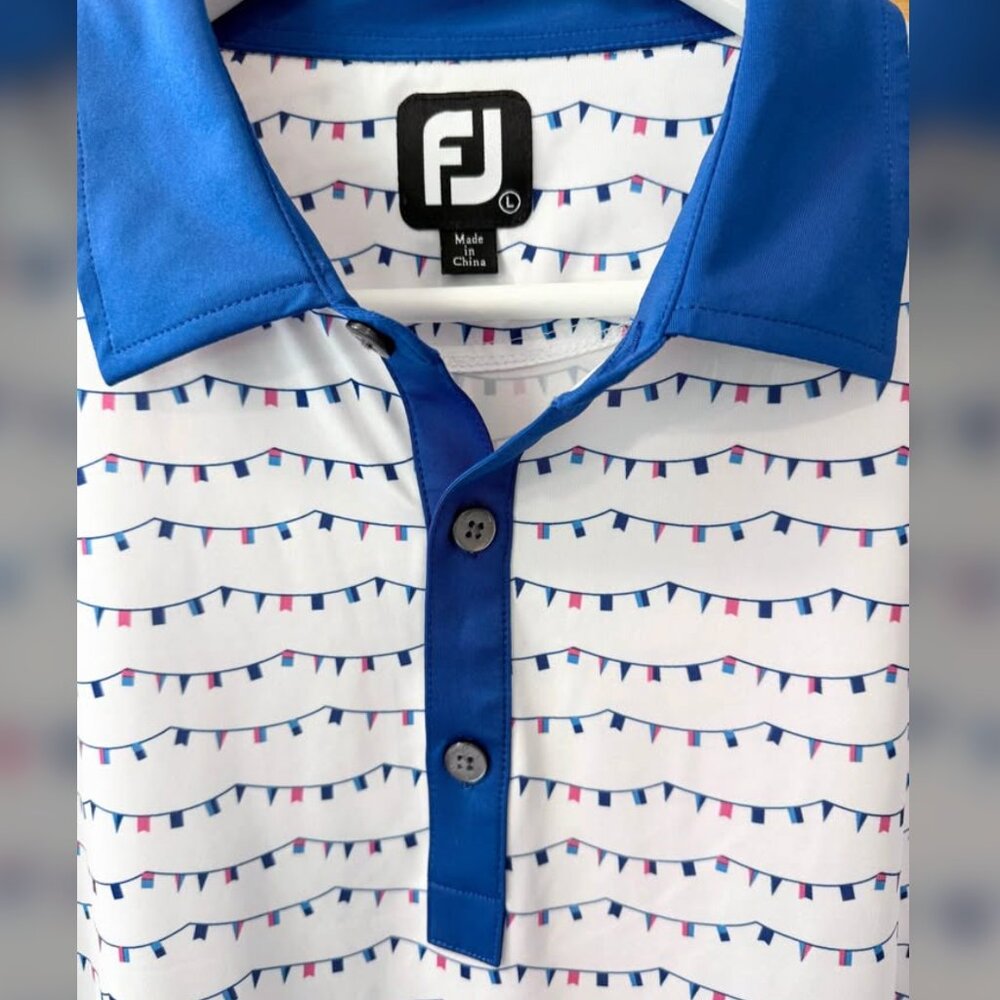 FootJoy Flag Banner Print Golf Performance Polo Shirt Men's size L